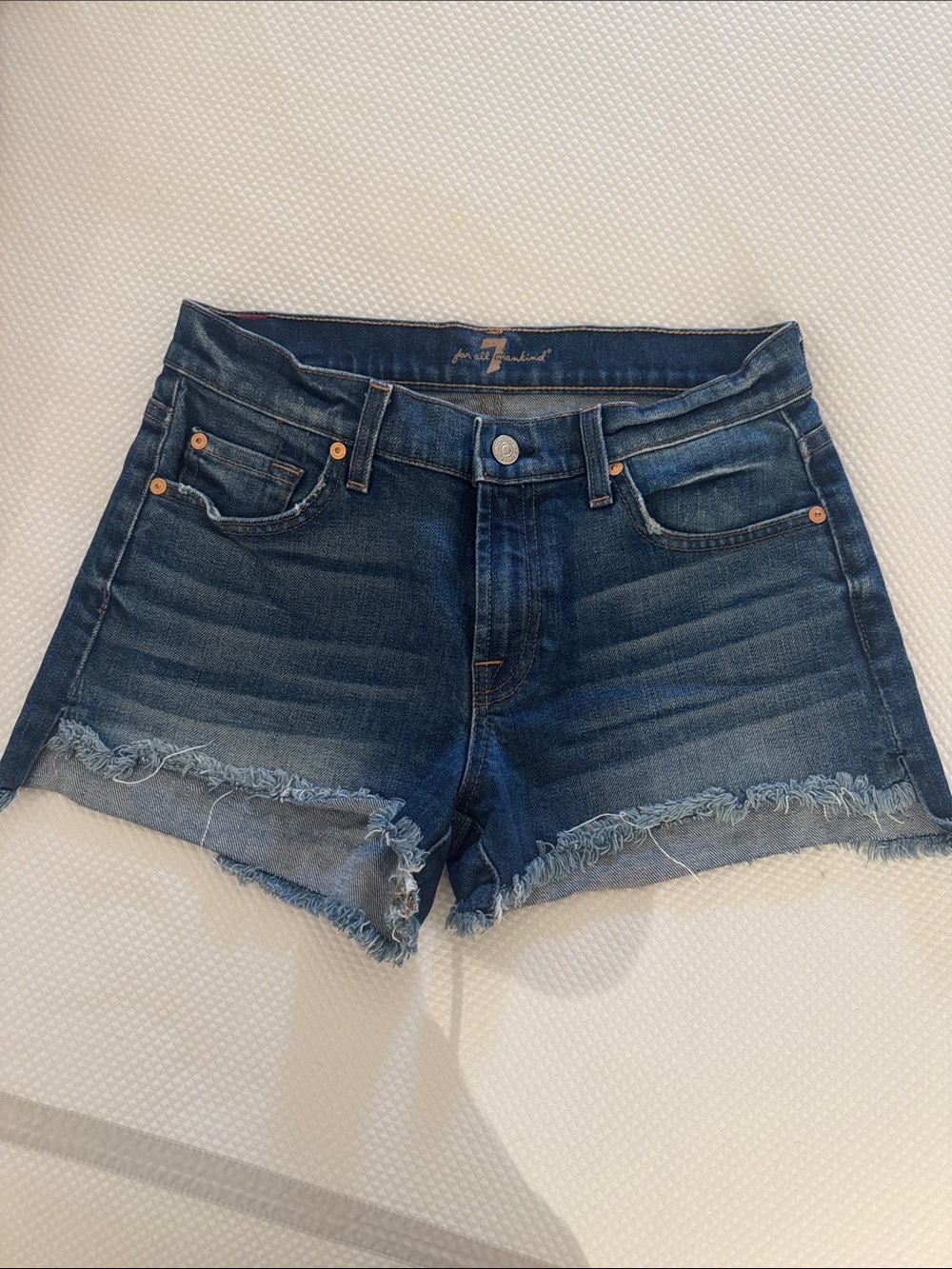 7 For All Mankind Dark Blue Distressed Denim Cutoff Shorts